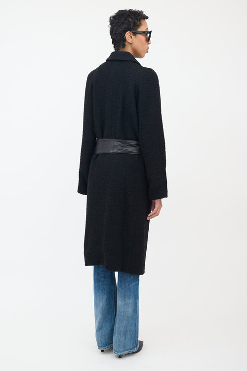 Smythe Black Wool Bouclé & Leather Coat