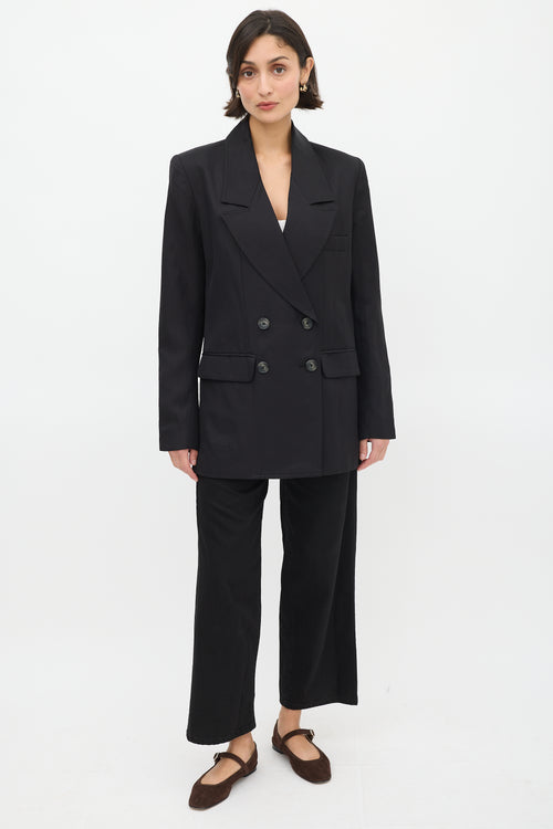 Smythe Black Linen Double Breasted Long Blazer