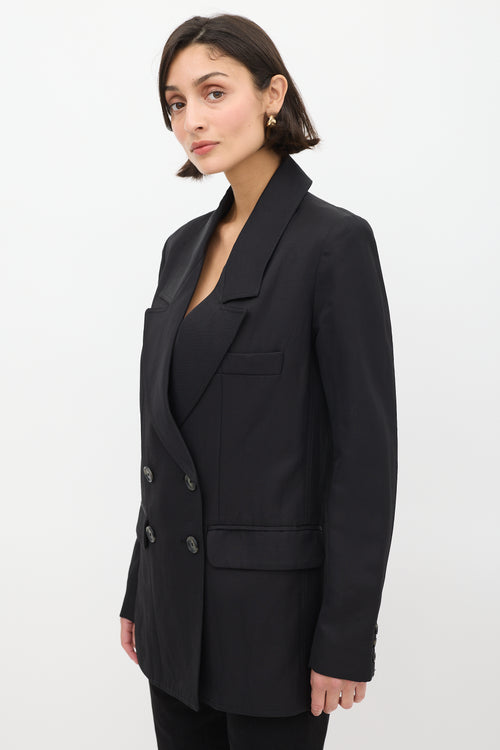 Smythe Black Linen Double Breasted Long Blazer