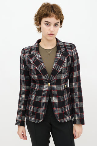 Smythe Black & Red Wool Plaid Duchess Blazer