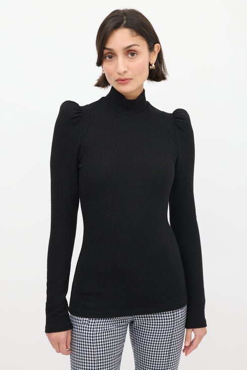 Smythe Black Puff Sleeve Mock Neck Top