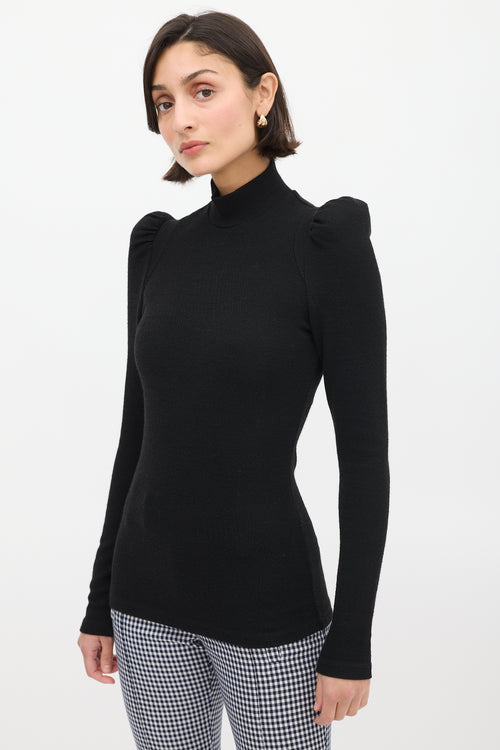 Smythe Black Puff Sleeve Mock Neck Top