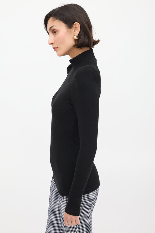 Smythe Black Puff Sleeve Mock Neck Top