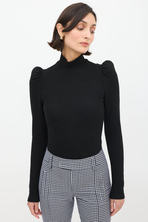 Smythe Black Puff Sleeve Mock Neck Top