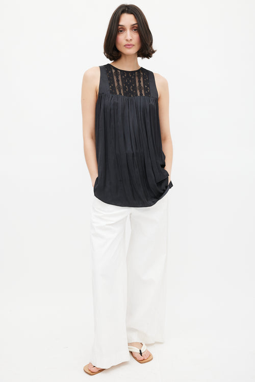 Smythe Black Satin & Lace Blouse