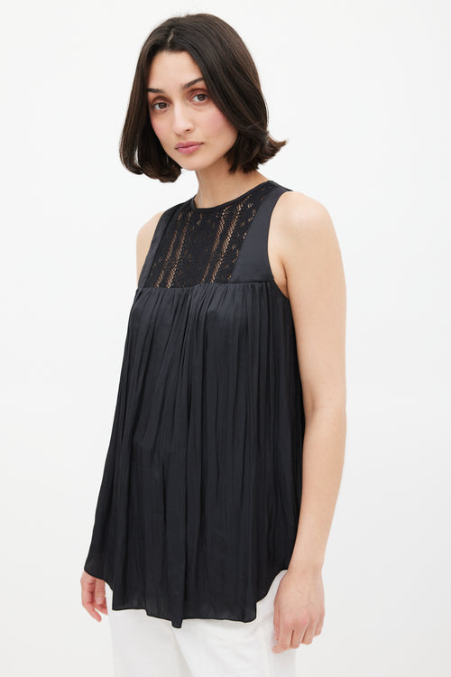 Smythe Black Satin & Lace Blouse