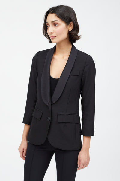 Smythe // Black Satin Lapel Tuxedo Blazer – VSP Consignment