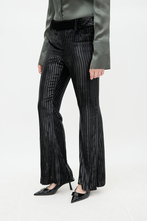 Smythe Black Velvet Metallic Striped Pant