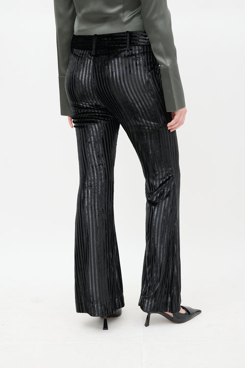 Smythe Black Velvet Metallic Striped Pant