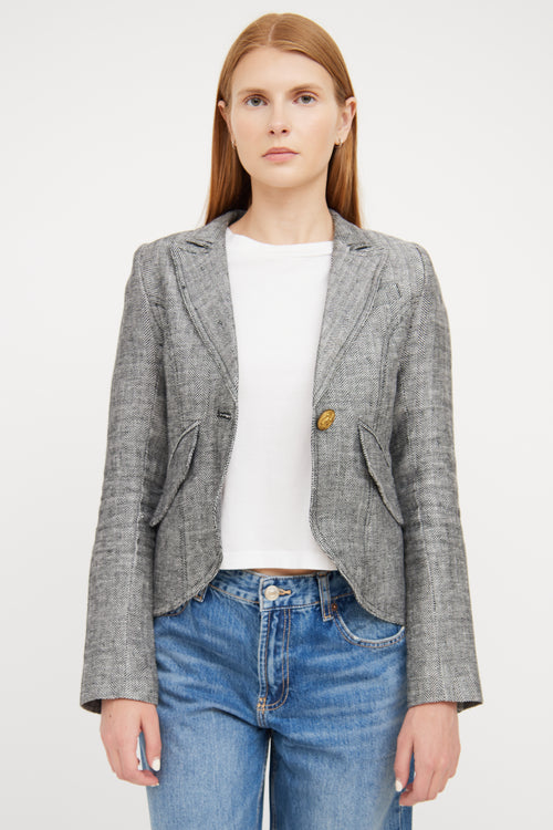 Smythe Black & White Tweed Linen Blazer