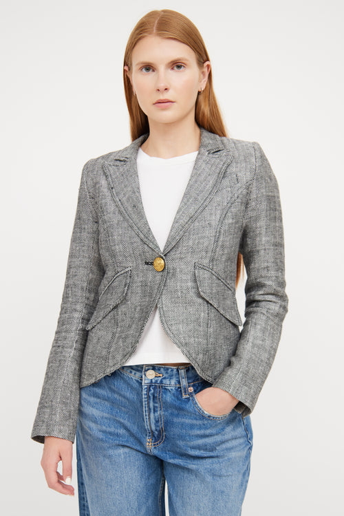 Smythe Black & White Tweed Linen Blazer