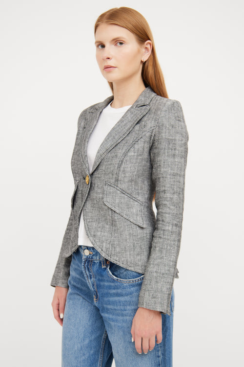 Smythe Black & White Tweed Linen Blazer