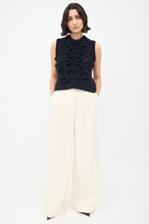 Smythe Black Wool & Nylon Knit Ruffle Top