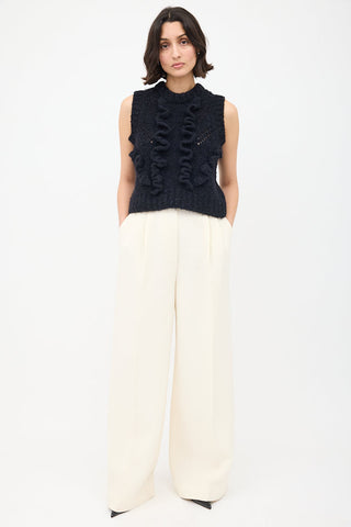 Smythe Black Wool & Nylon Knit Ruffle Top