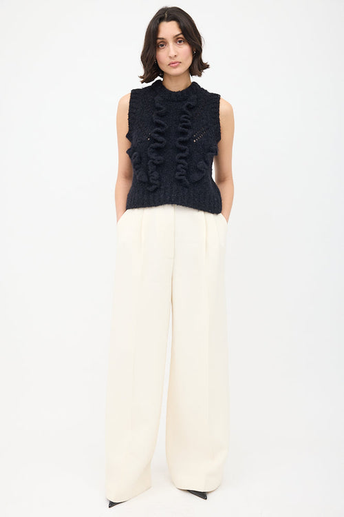 Smythe Black Wool & Nylon Knit Ruffle Top