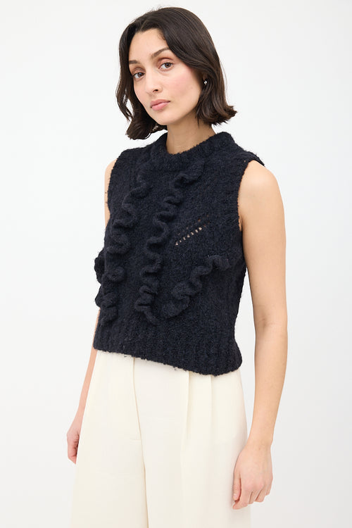 Smythe Black Wool & Nylon Knit Ruffle Top