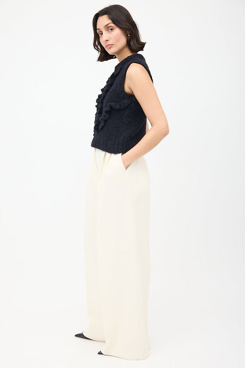 Smythe Black Wool & Nylon Knit Ruffle Top