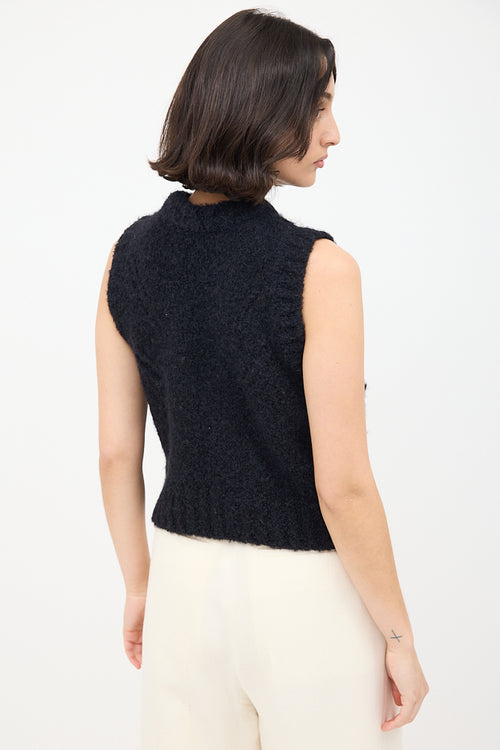 Smythe Black Wool & Nylon Knit Ruffle Top