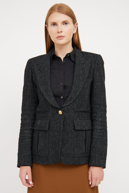 Smythe Black Wool Peak Lapel Blazer