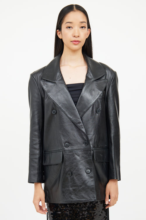 Smythe Black Leather Double Breasted Blazer