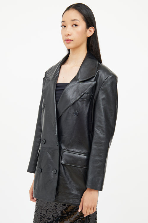 Smythe Black Leather Double Breasted Blazer