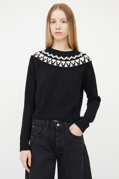 Smythe Black & White Cashmere Fair Isle Sweater