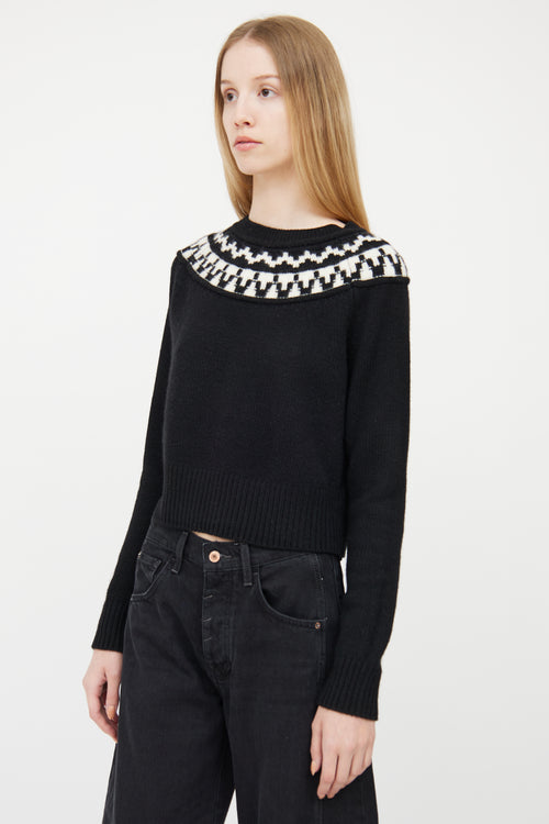 Smythe Black & White Cashmere Fair Isle Sweater