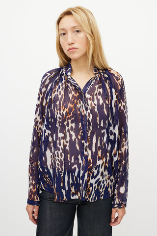 Smythe Blue & Multicolour Gathered Pattern Shirt
