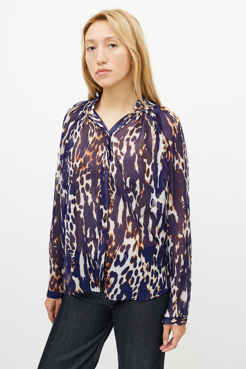 Smythe Blue & Multicolour Gathered Pattern Shirt