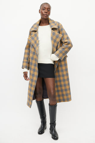 Smythe Blue & Brown Wool Checked Coat