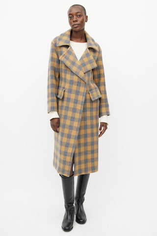 Smythe Blue & Brown Wool Checked Coat