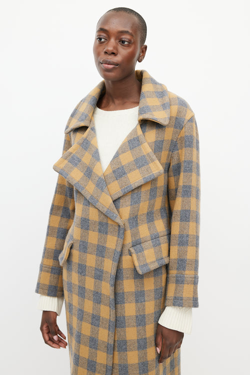 Smythe Blue & Brown Wool Checked Coat