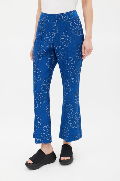 Smythe Blue Floral Pintuck Crop Trouser