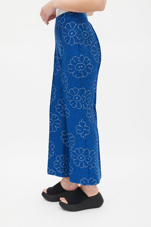 Smythe Blue Floral Pintuck Crop Trouser