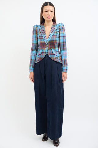 Smythe Blue & Multi Tartan Pouf Blazer