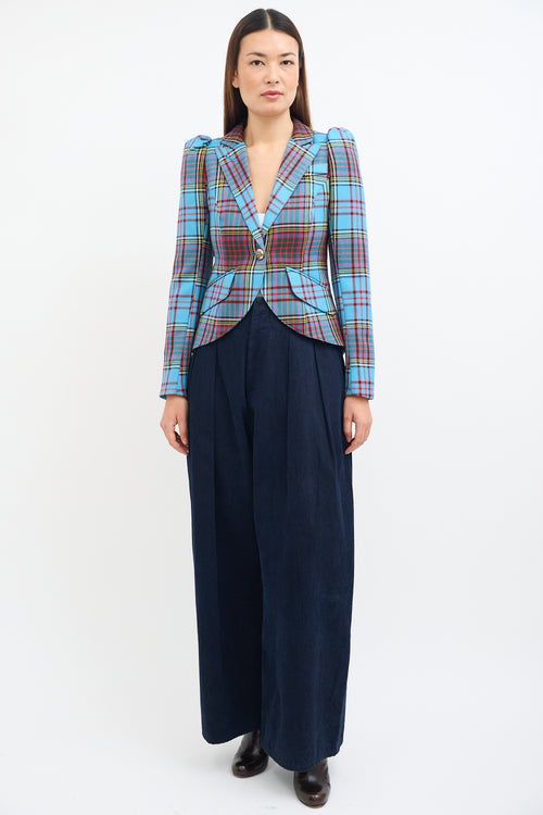 Smythe Blue & Multi Tartan Pouf Blazer