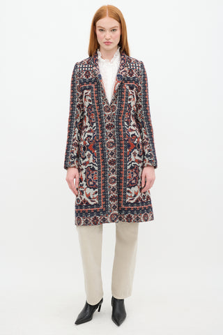 Smythe Navy & Orange Wool Paisley Coat