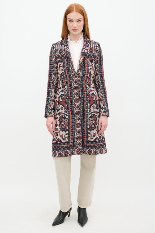 Smythe Navy & Orange Wool Paisley Coat