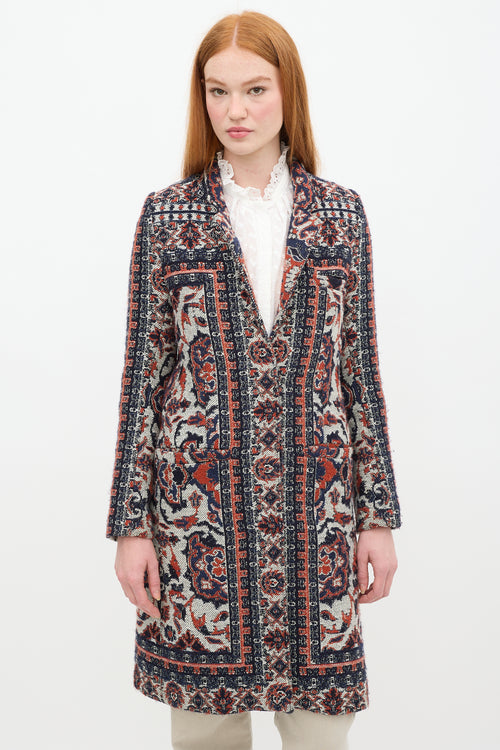 Smythe Navy & Orange Wool Paisley Coat