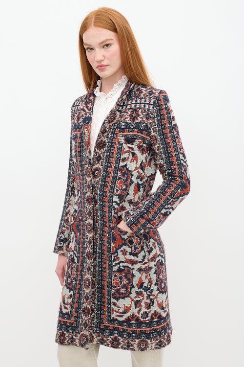 Smythe Navy & Orange Wool Paisley Coat