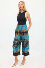 Smythe Blue & Multicolour Ornate Wide Cropped Trouser