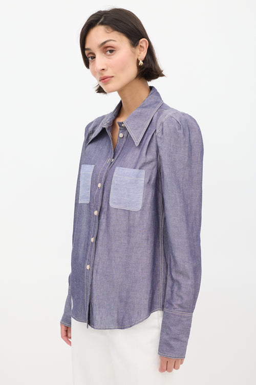 Smythe Blue Two Pocket Puff Sleeve Shirt