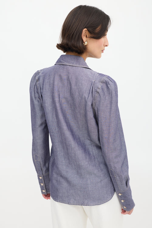 Smythe Blue Two Pocket Puff Sleeve Shirt