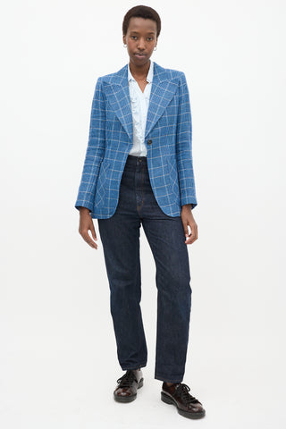 Blue & White Linen Plaid Blazer