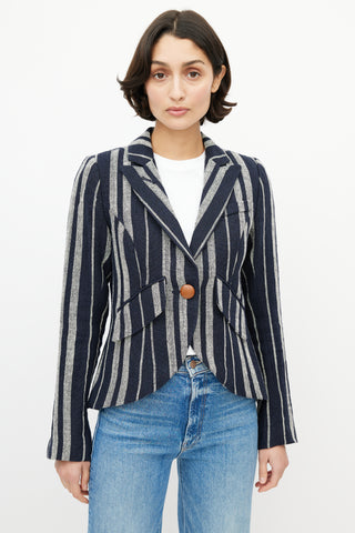 Smythe Blue & White Striped Linen Blazer