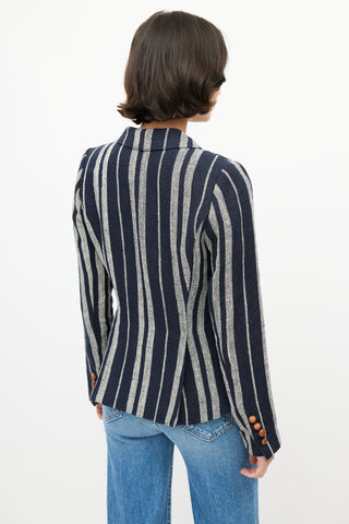 Smythe Blue & White Striped Linen Blazer