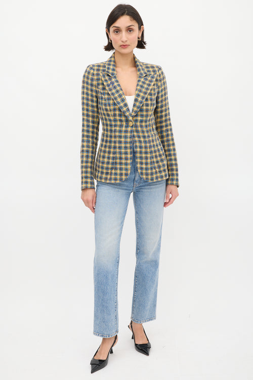 Smythe Blue & Yellow Plaid Duchess Blazer