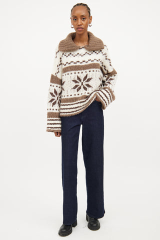 Smythe White & Brown Knit Sweater