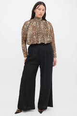 Smythe Brown & Black Printed Semi Sheer Top