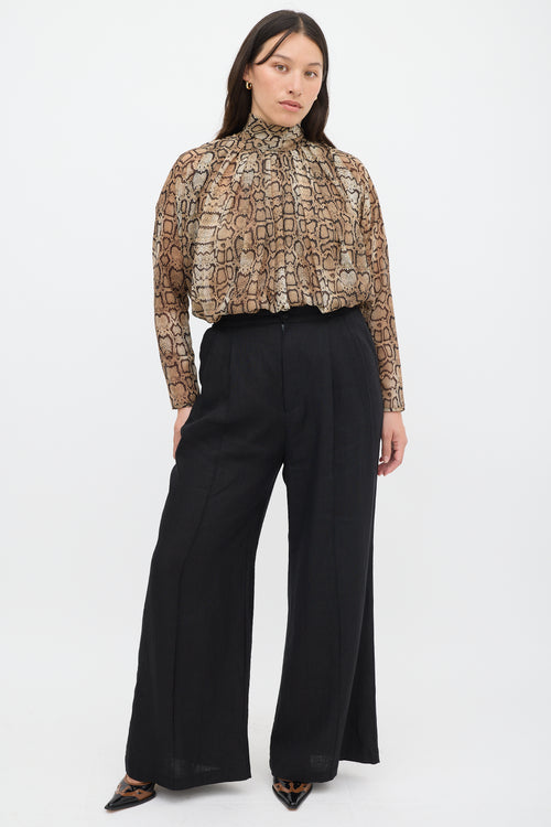 Smythe Brown & Black Printed Semi Sheer Top